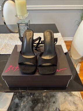 ASOS Black Suede Strappy Platform Heels